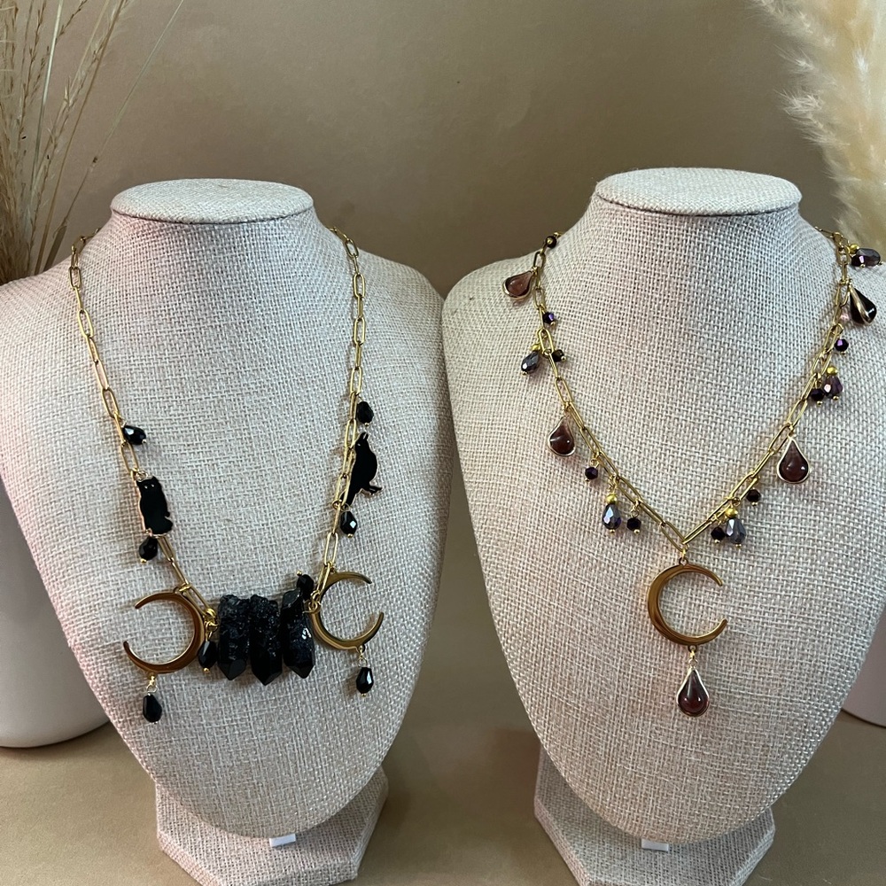 Moon & Crystal Witchy Chic Statement Necklace - Owl and Crow Esoteric Necklace